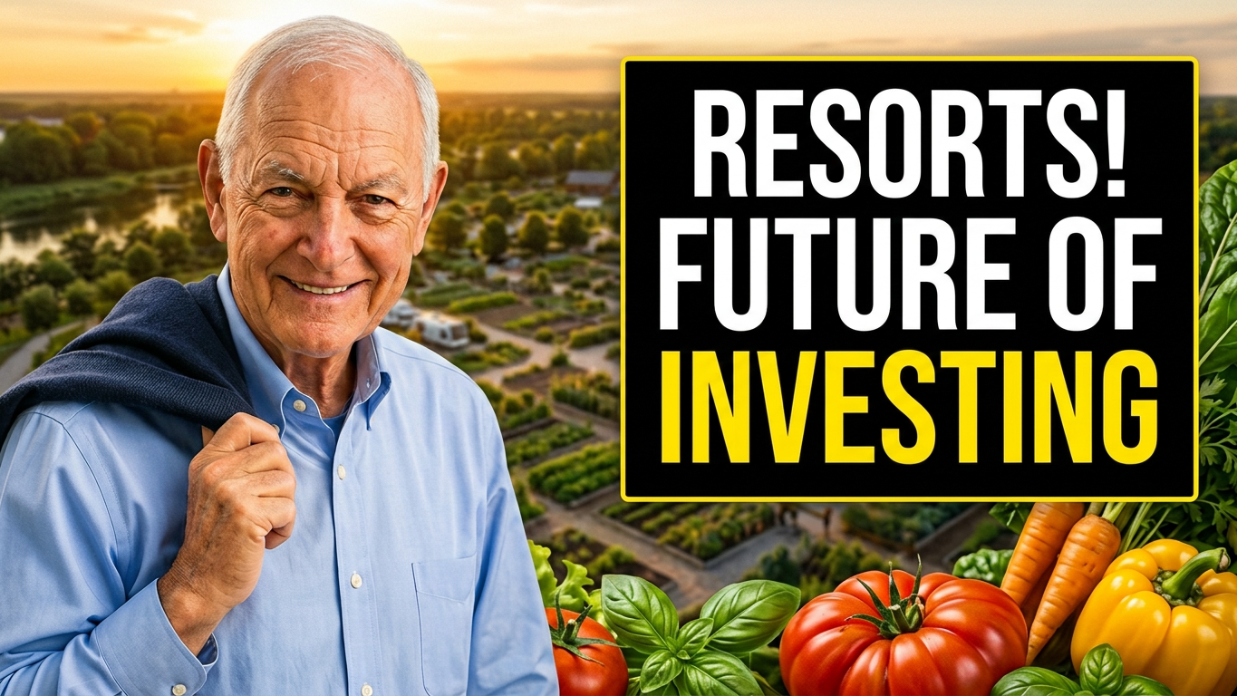 Dr. Dan promotional image with resort landscape backdrop and bold investing message used as the ambassador briefing video poster
