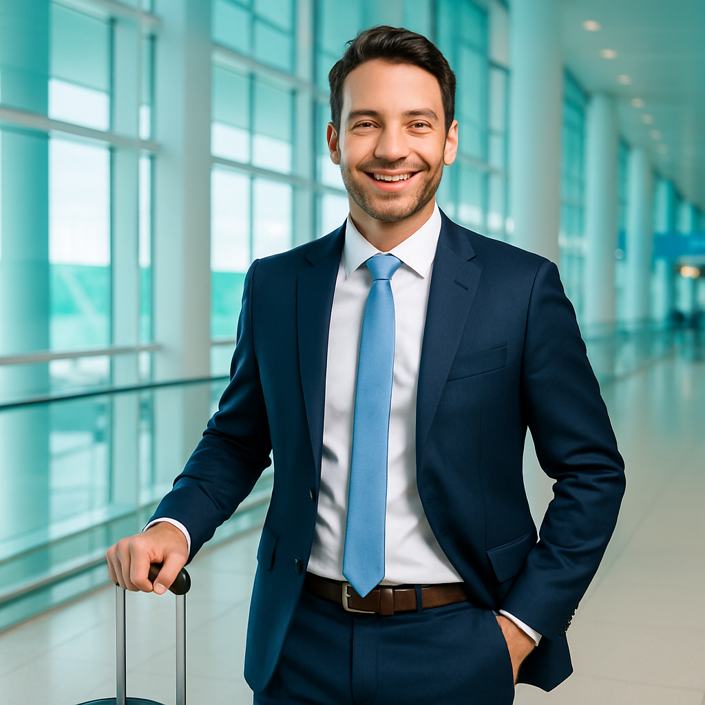 Happy businessman traveler