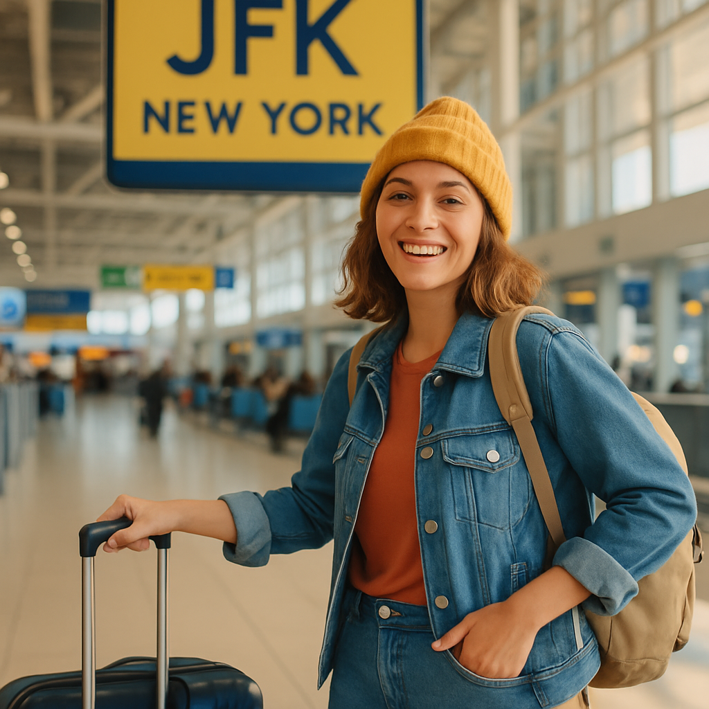 Friendly traveler at JFK Airport, New York