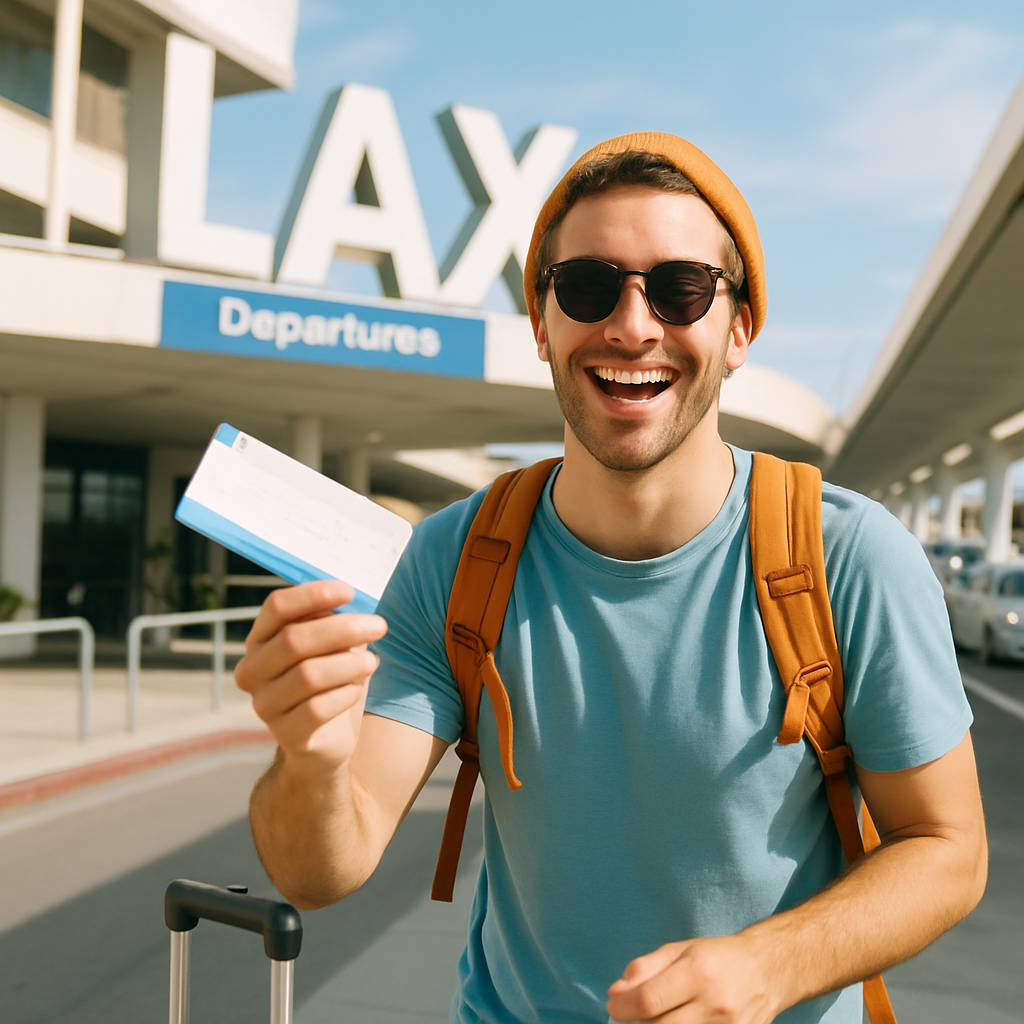 Happy traveler at LAX Airport, Los Angeles