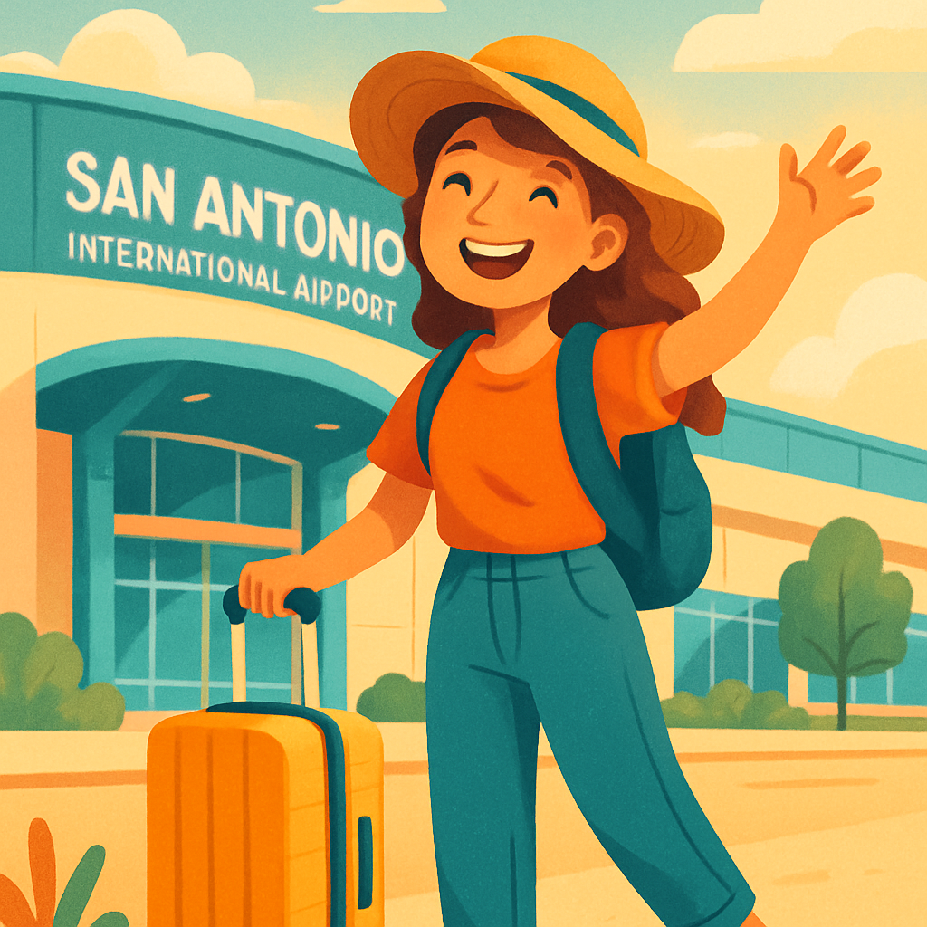 Cheerful traveler at SAT Airport, San Antonio