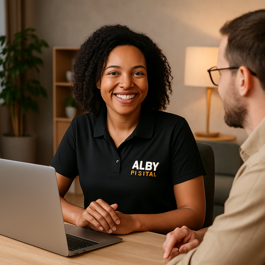 Profissional da Albv Digital atendendo cliente de forma personalizada