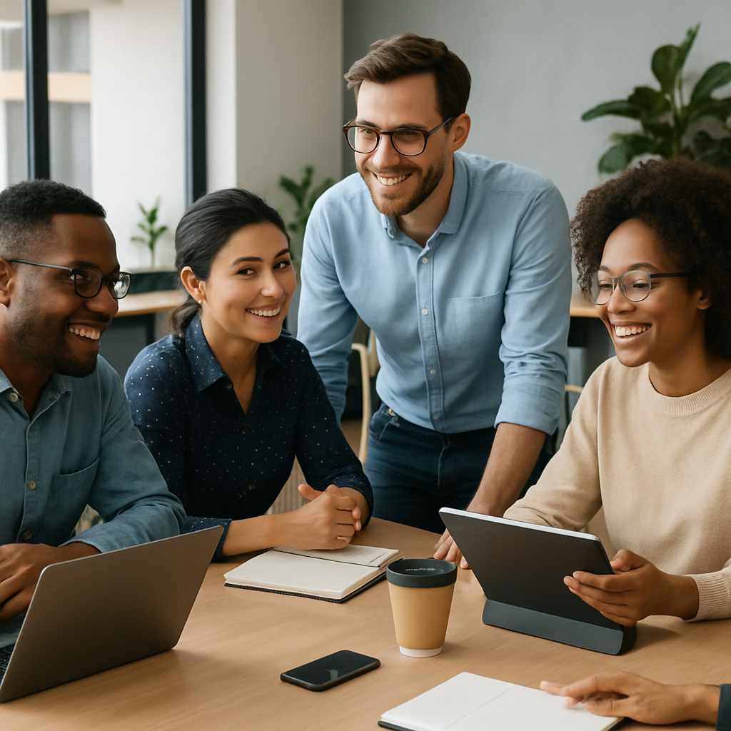 Equipe colaborativa da Albv Digital em reunião