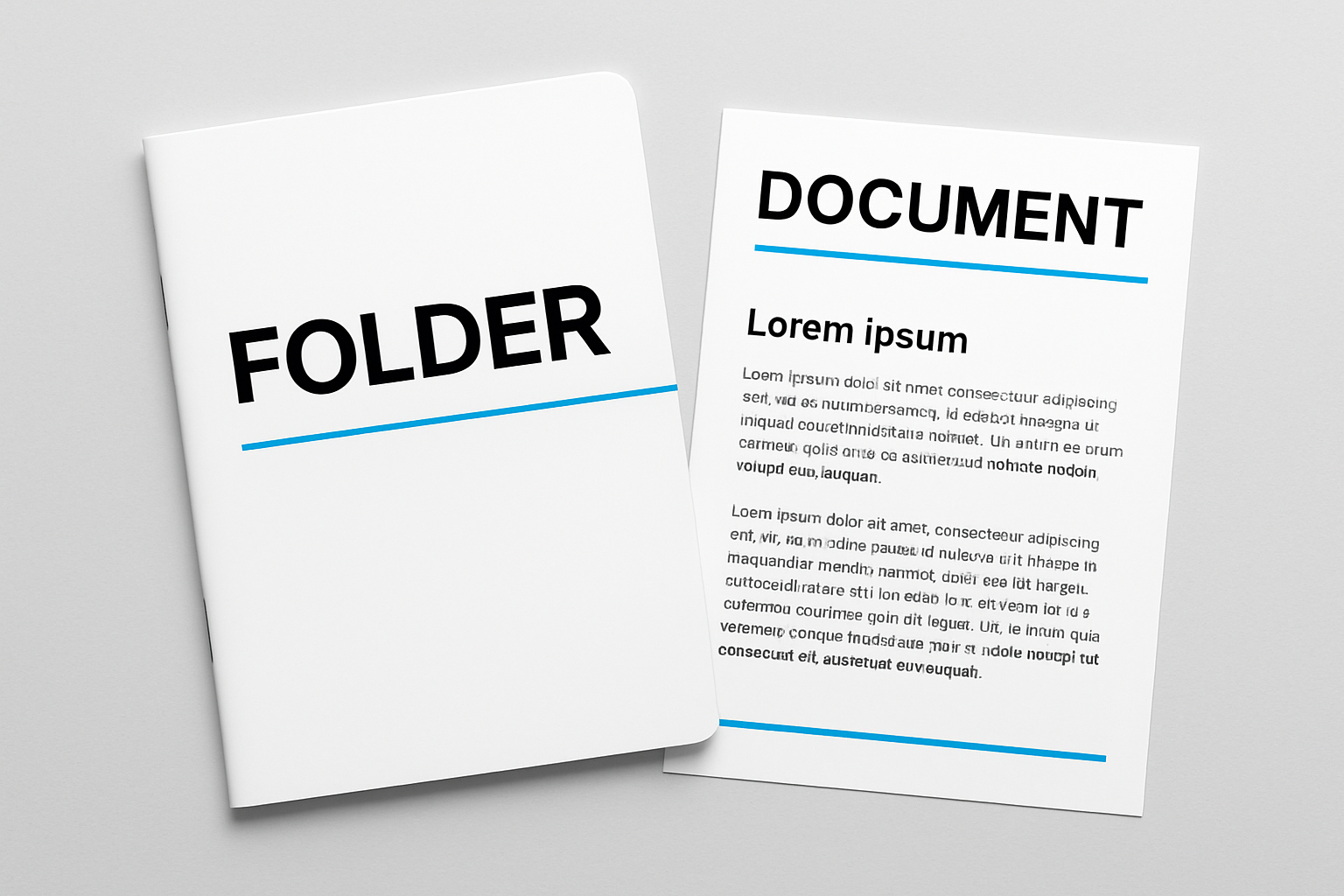 Modern folder and document design, bold sans-serif typography, clean white space, and cyan lines for accent, in tech-giant style. No logos.