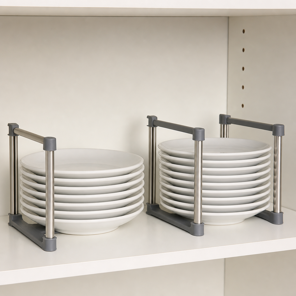 Adjustable kitchen cabinet dividers with plates