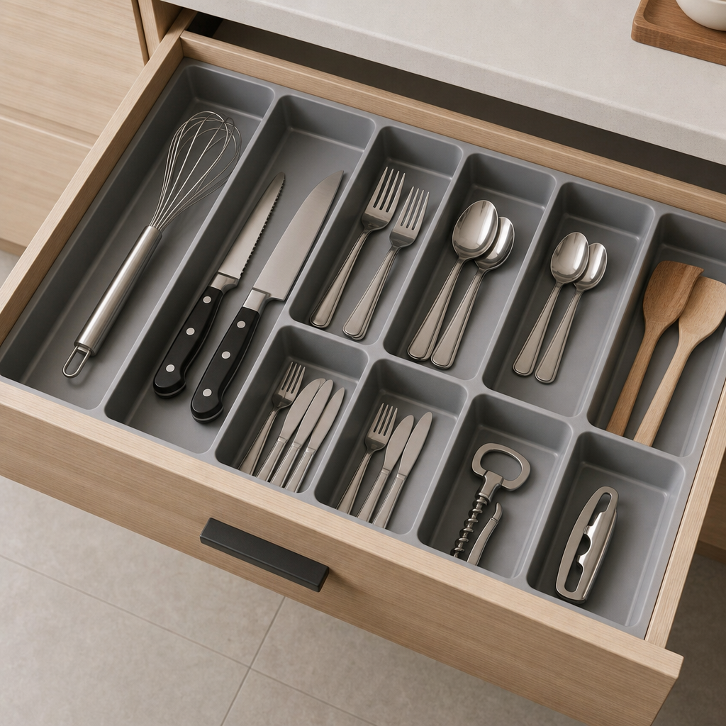 modular drawer organizer tray with divided sections