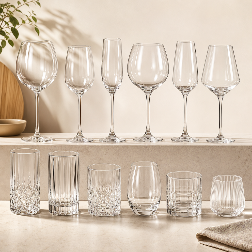 Glass water cups and wine glass sets