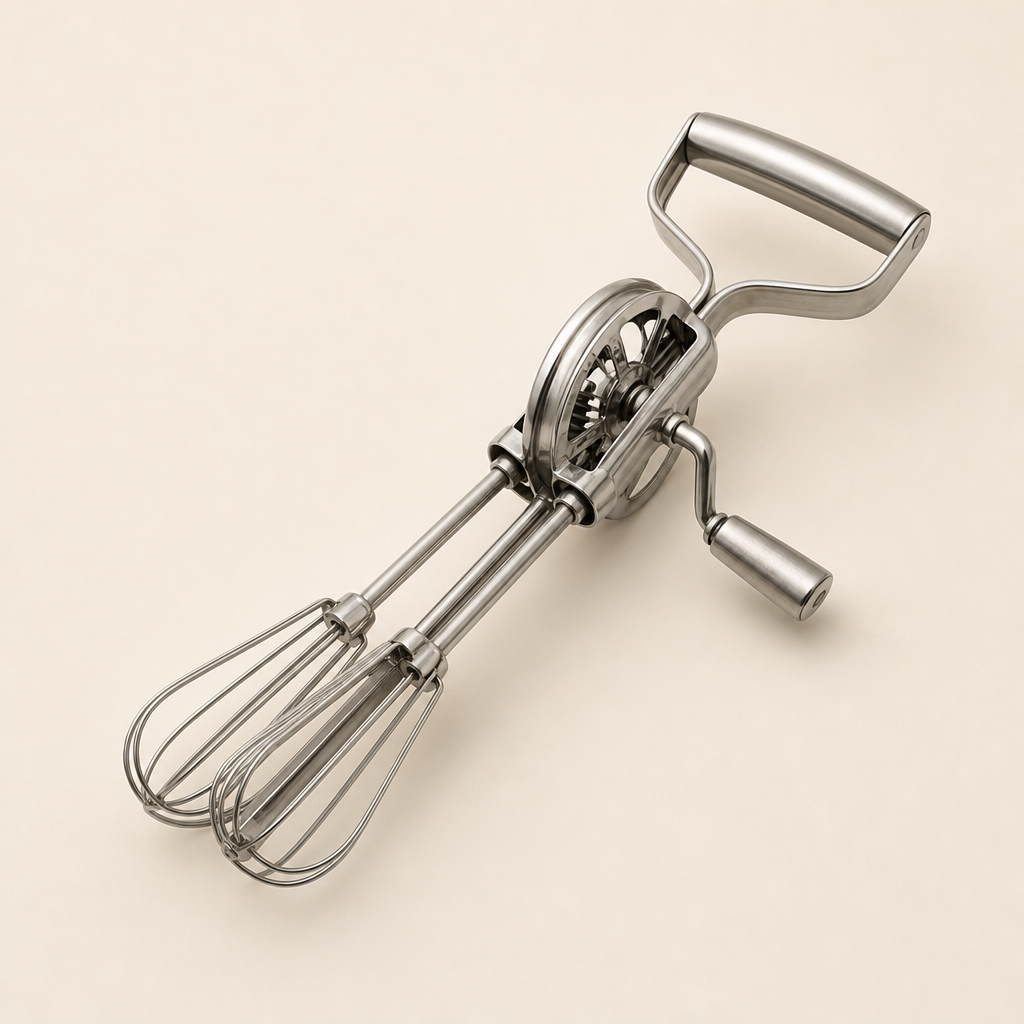 Stainless steel handheld egg mixer with dual whisk attachments