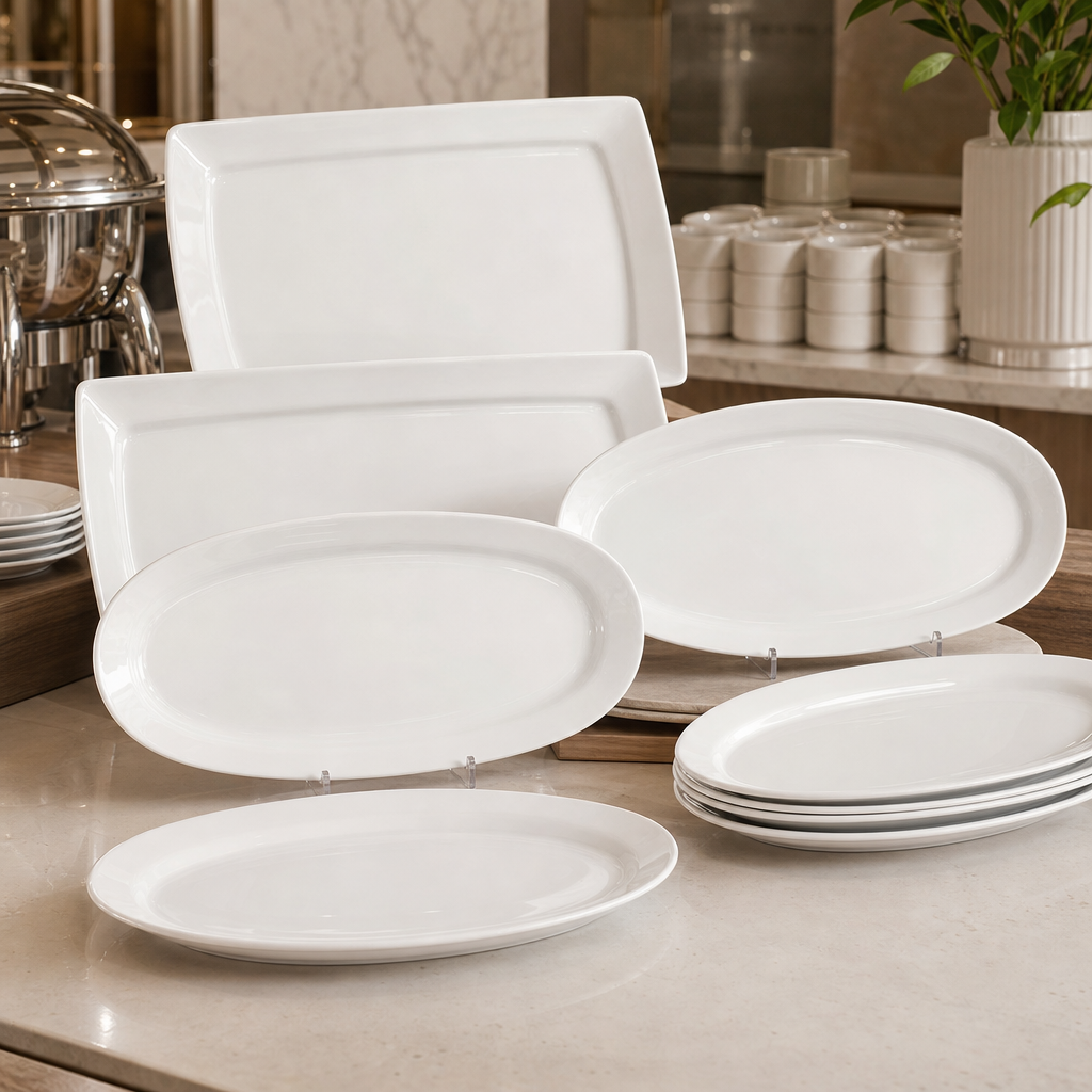 Hotel buffet serving plates
