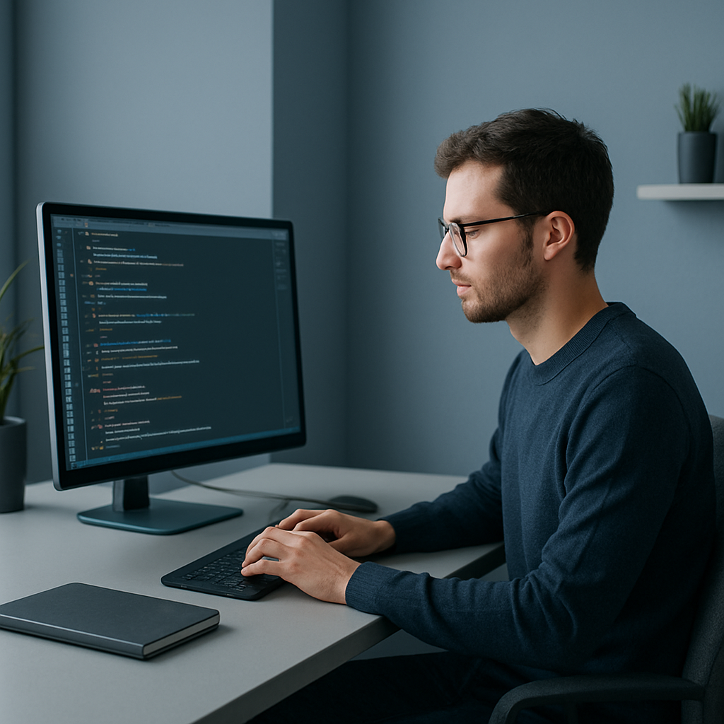 Developer coding at a modern workspace