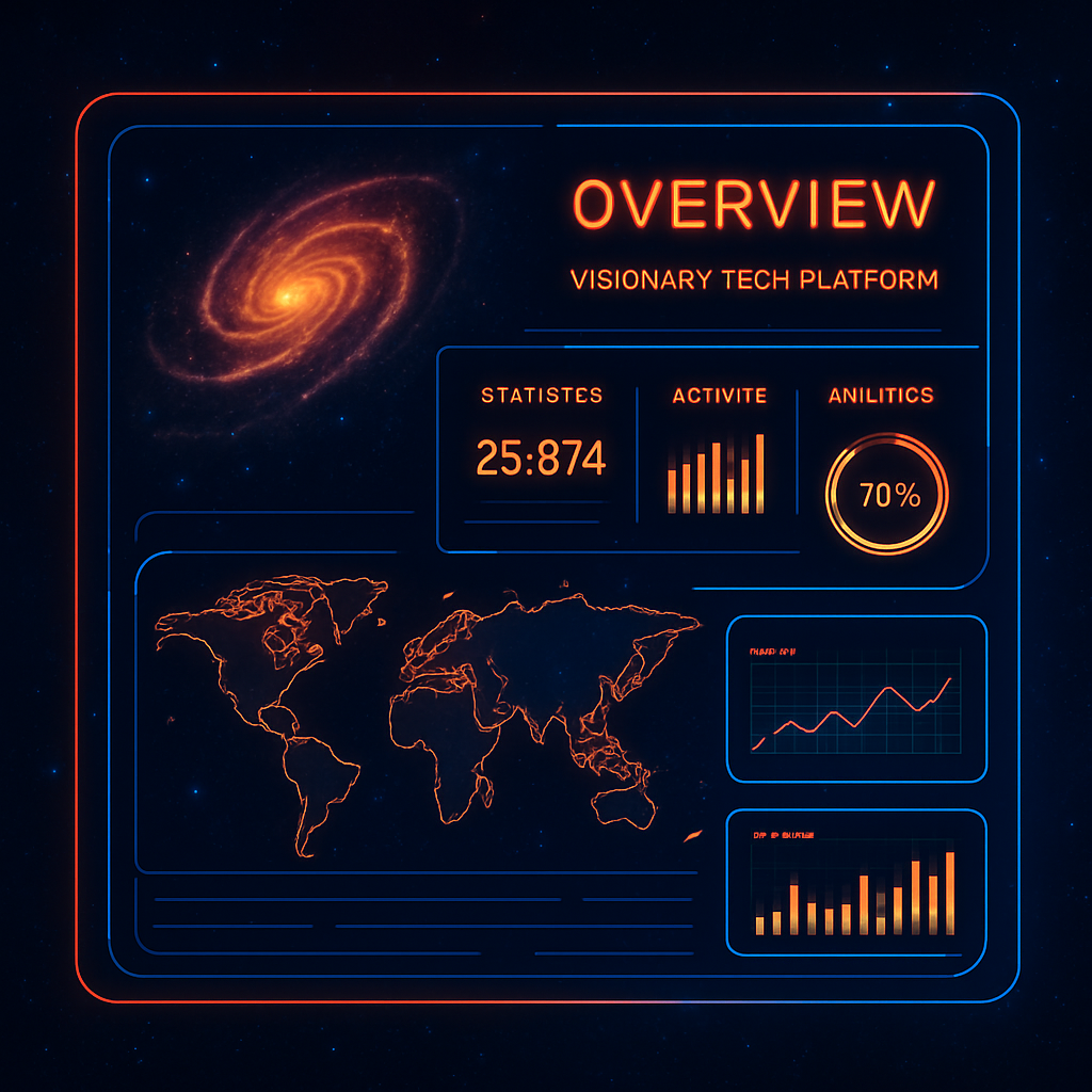 Platform Overview video thumbnail: futuristic dashboard interface with galactic neon highlights