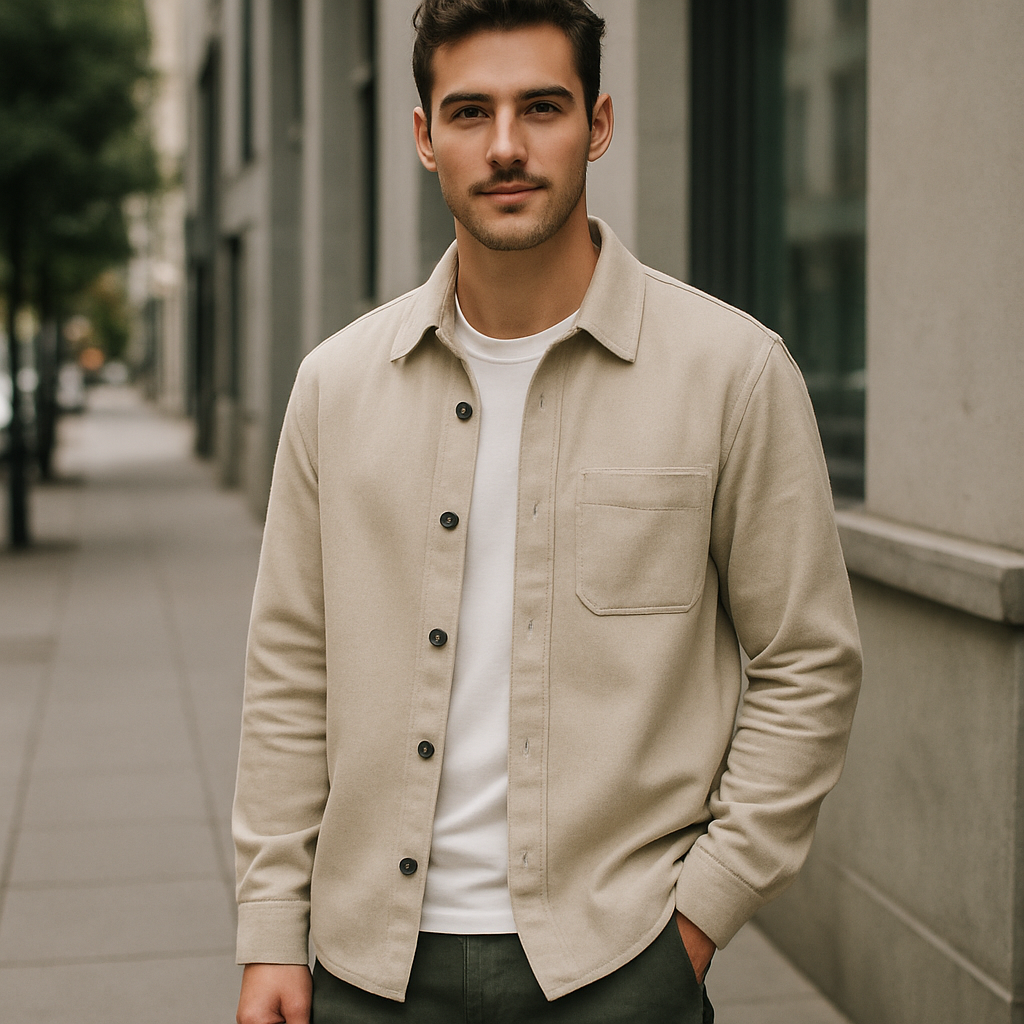 Model wearing a modern casual outfit