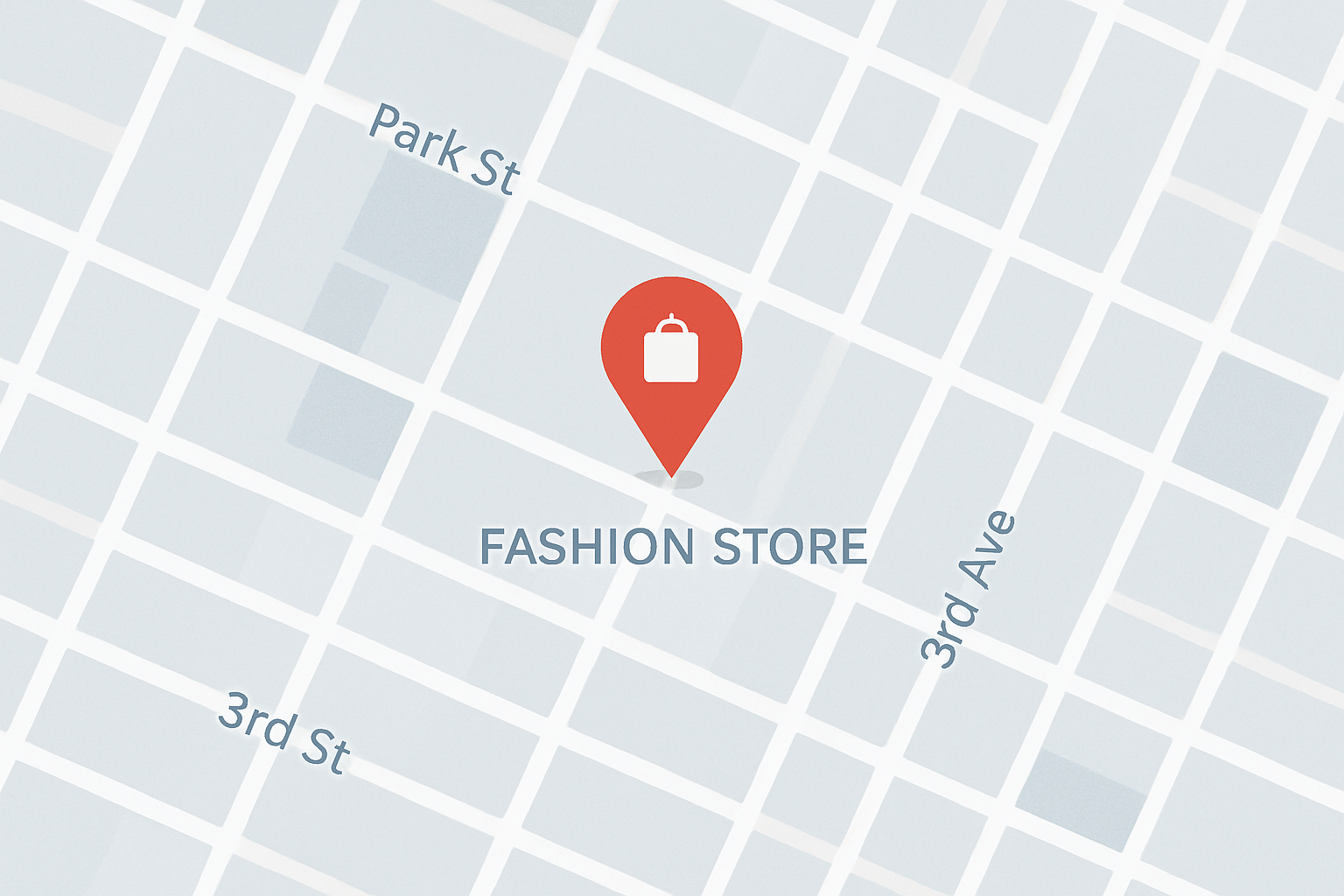 Map showing the store location in a modern city grid