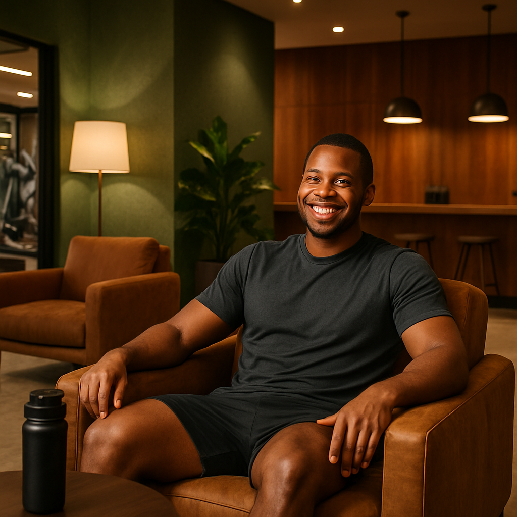 Smiling member in gym lounge area