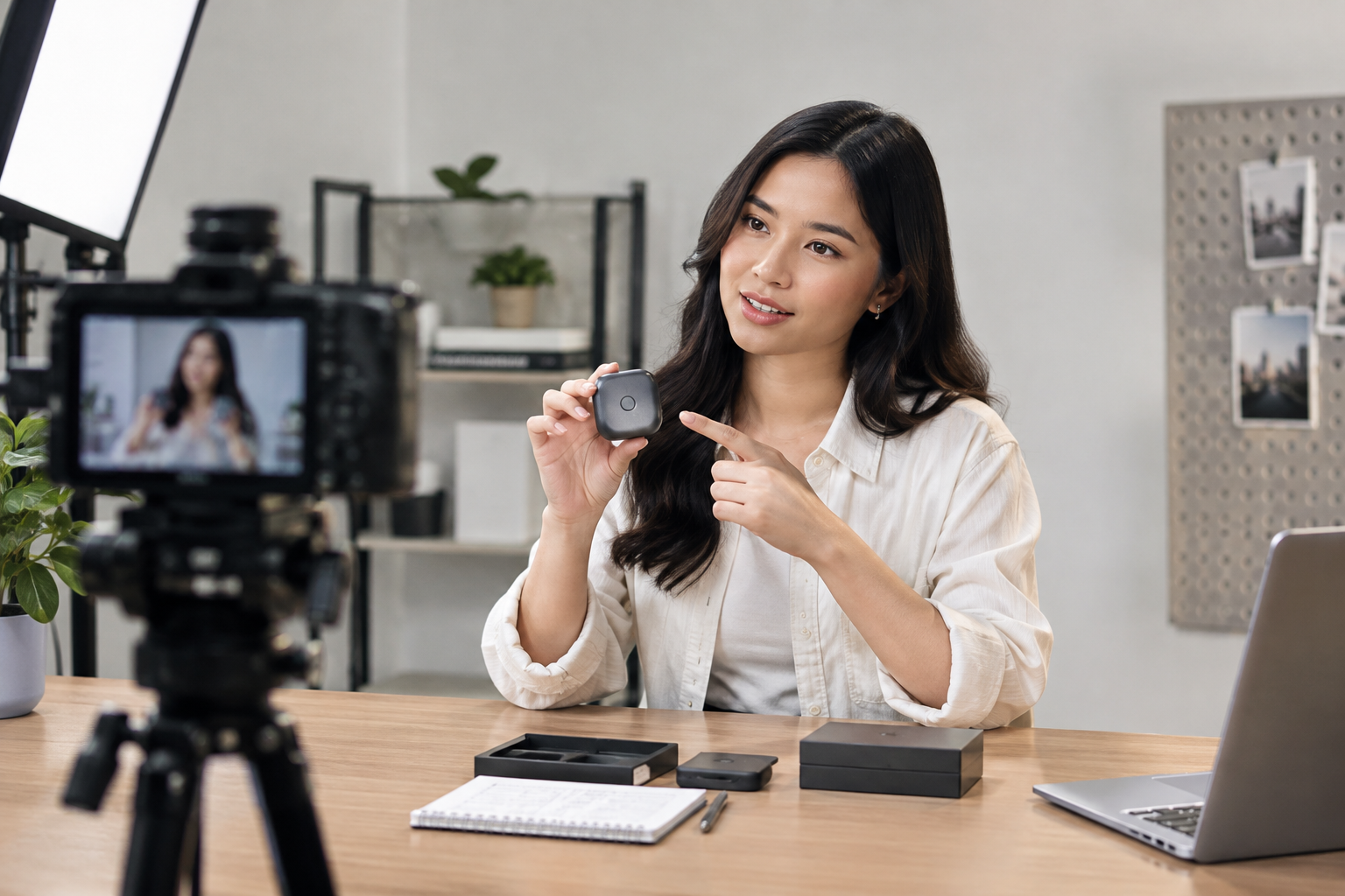 Tech product demo campaign with creators capturing hands-on usage content in studio setup