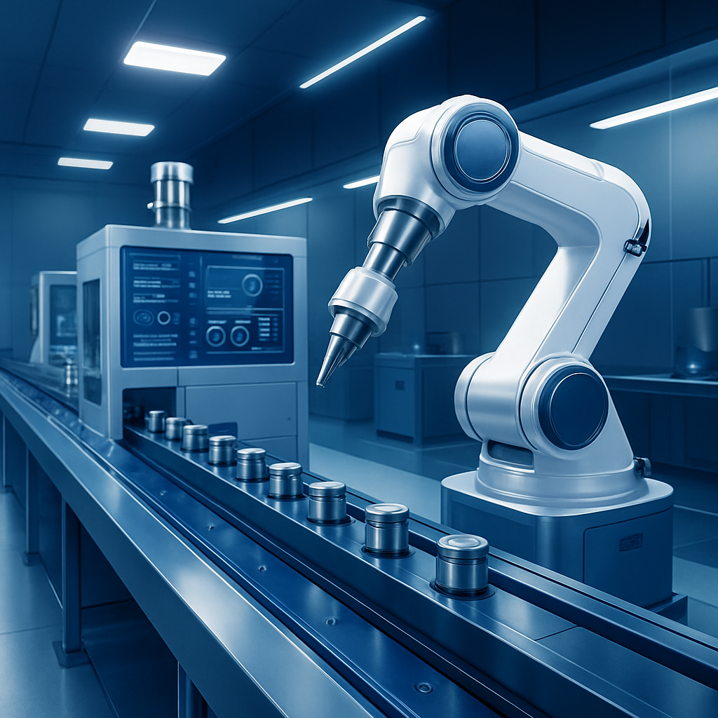 خط إنتاج صناعي ذكي مع حساسات وإنترنت الأشياء في بيئة تقنية حديثة