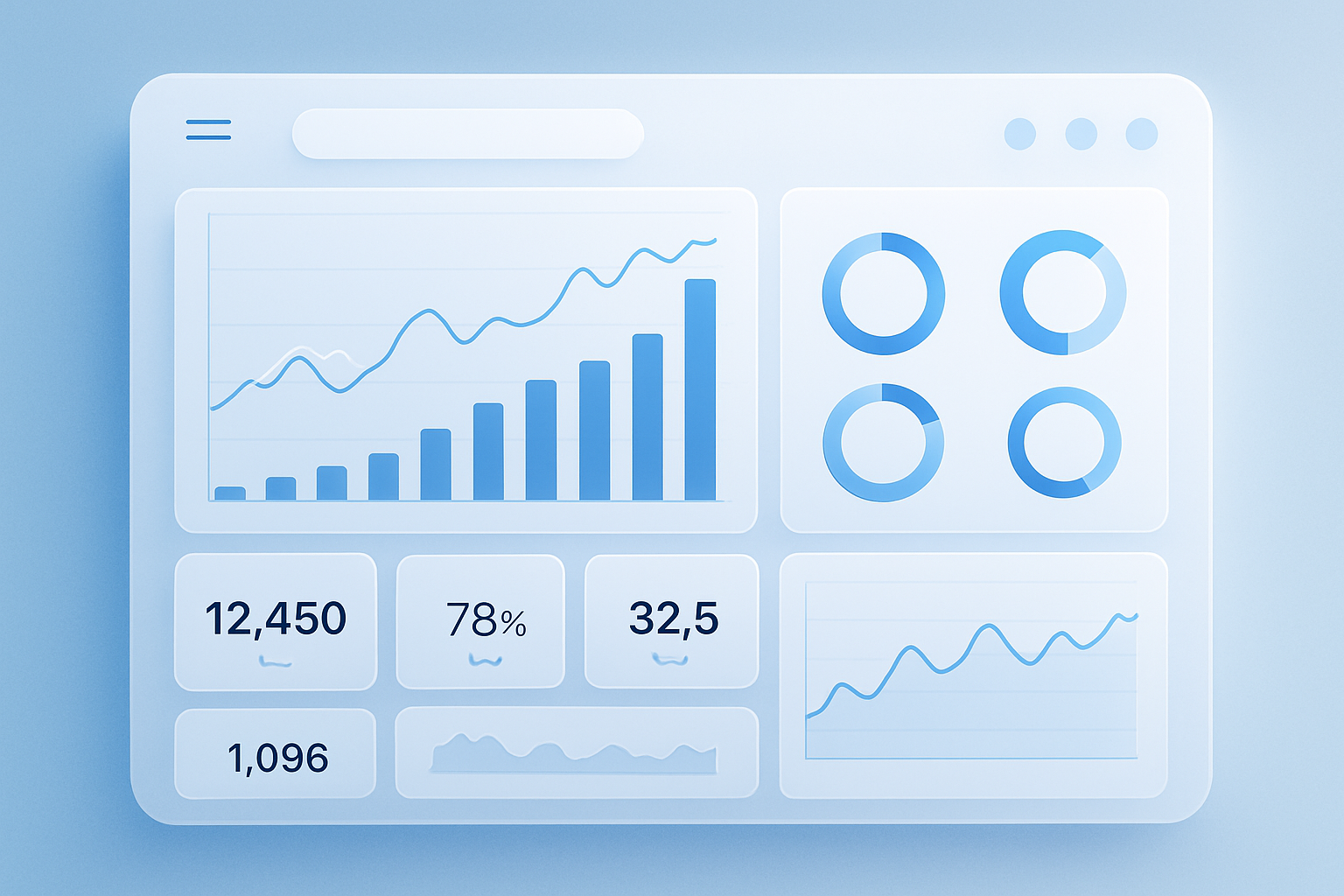 لوحة تحكم رقمية حديثة تعرض مؤشرات أداء وأتمتة عمليات بألوان زرقاء وبيضاء
