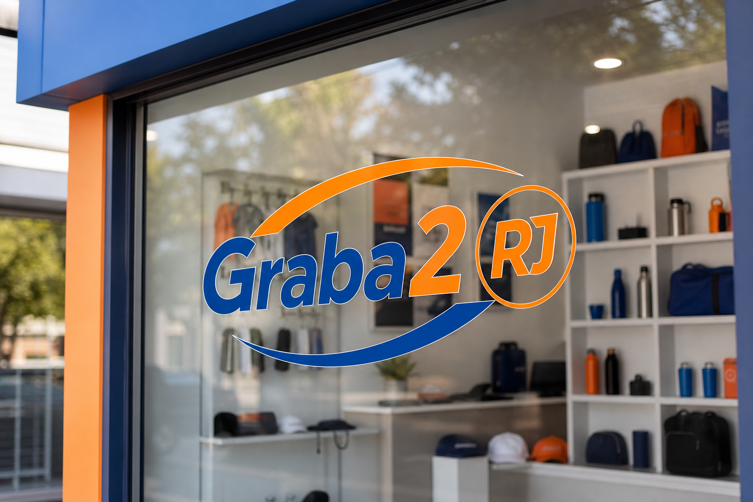 Muestra de rótulo en vinil aplicado en una vitrina de negocio con colores vivos