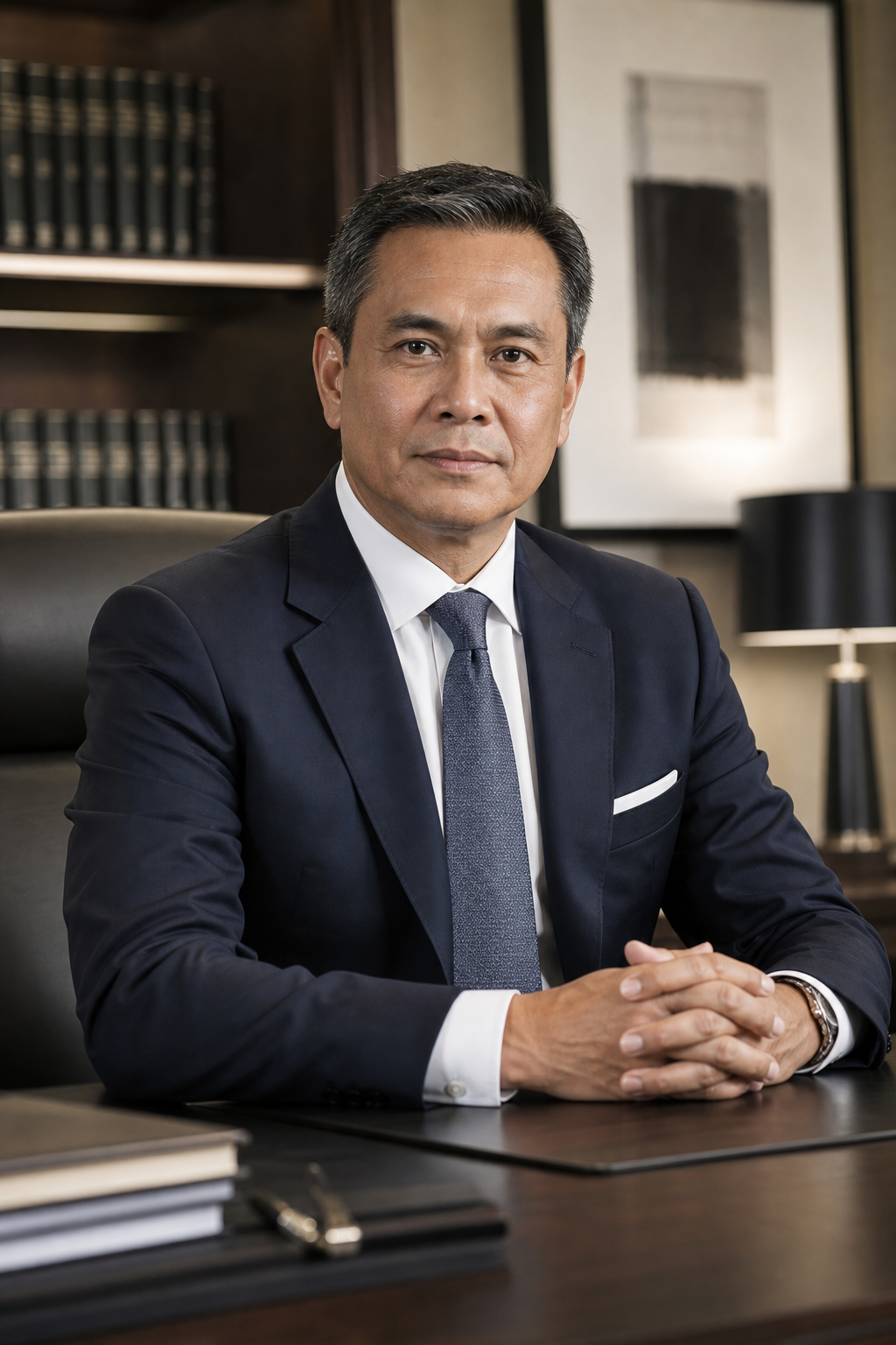 Formal executive portrait of Adrian Lim in a dark tailored suit against a neutral office backdrop