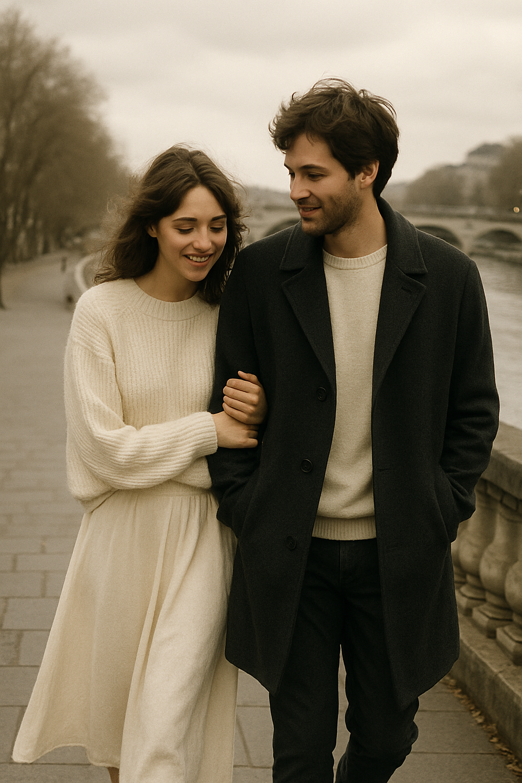 Couple walking along the river
