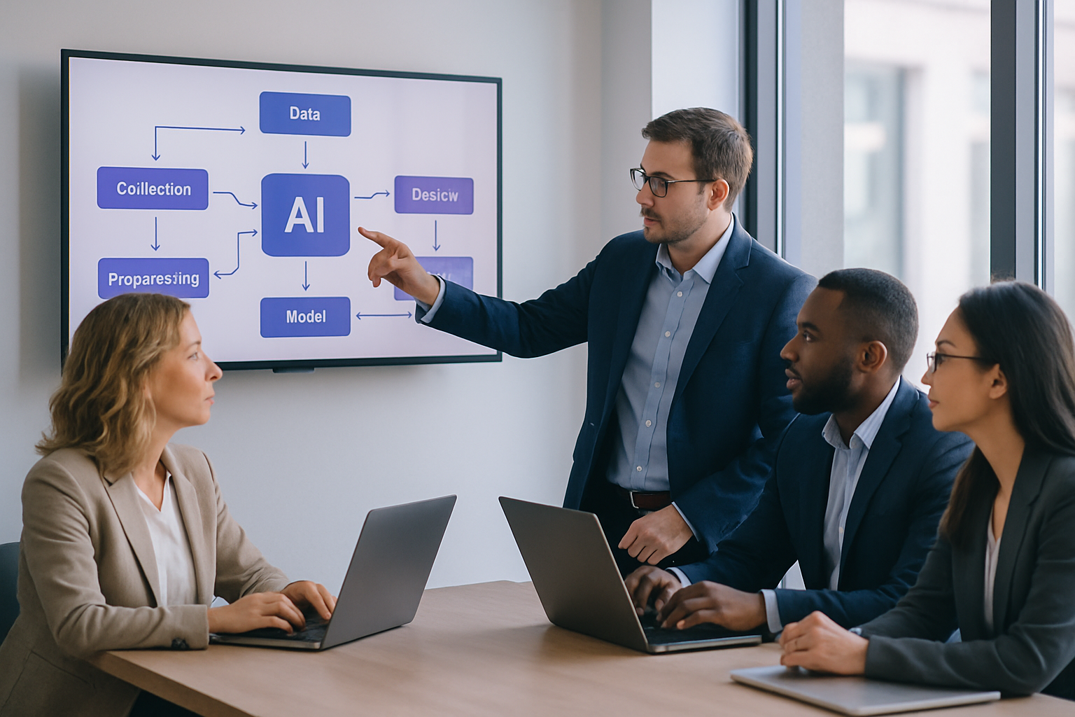 Consulting team guiding an AI workflow launch