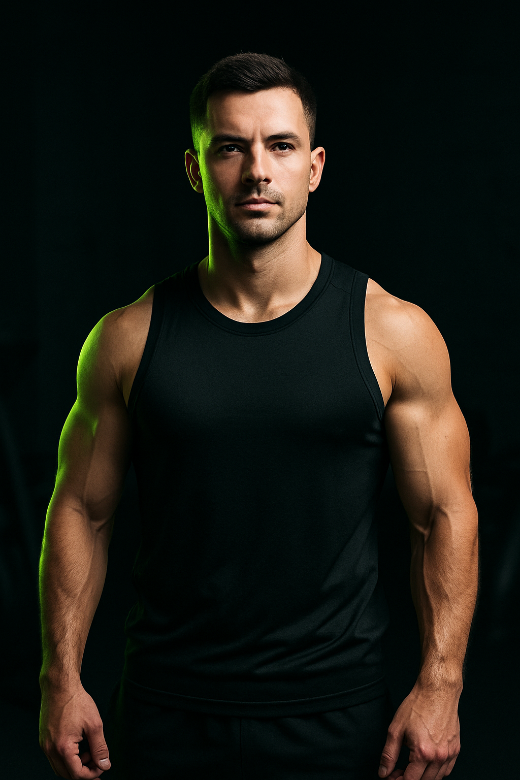 Male client showing strength and muscle gains after 12 weeks