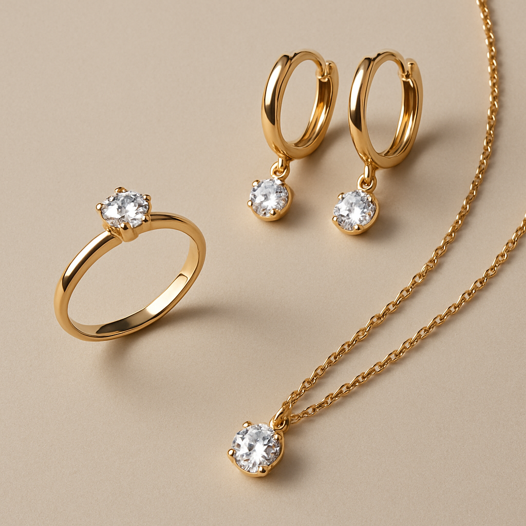 Joyería fina y moderna sobre fondo editorial