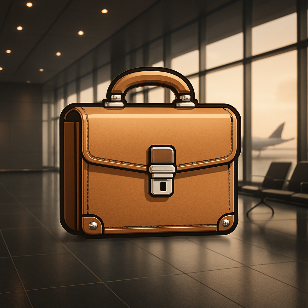 Maleta de diseñador en ambiente de aeropuerto moderno