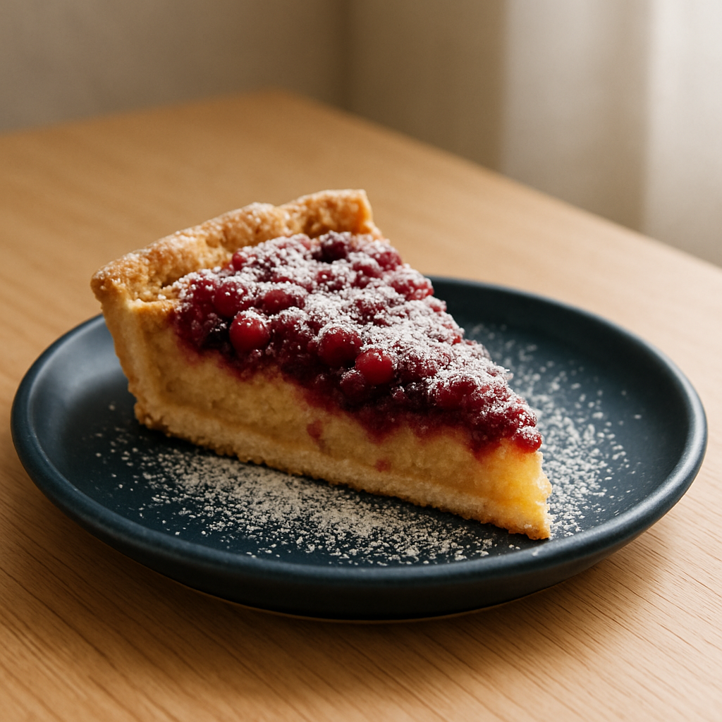 Lingonberry almond tart slice