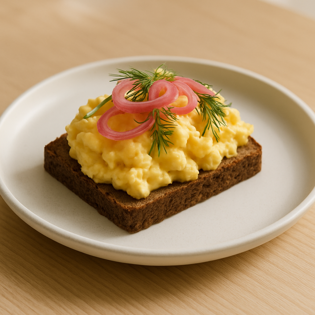 Open rye sandwich with egg and dill