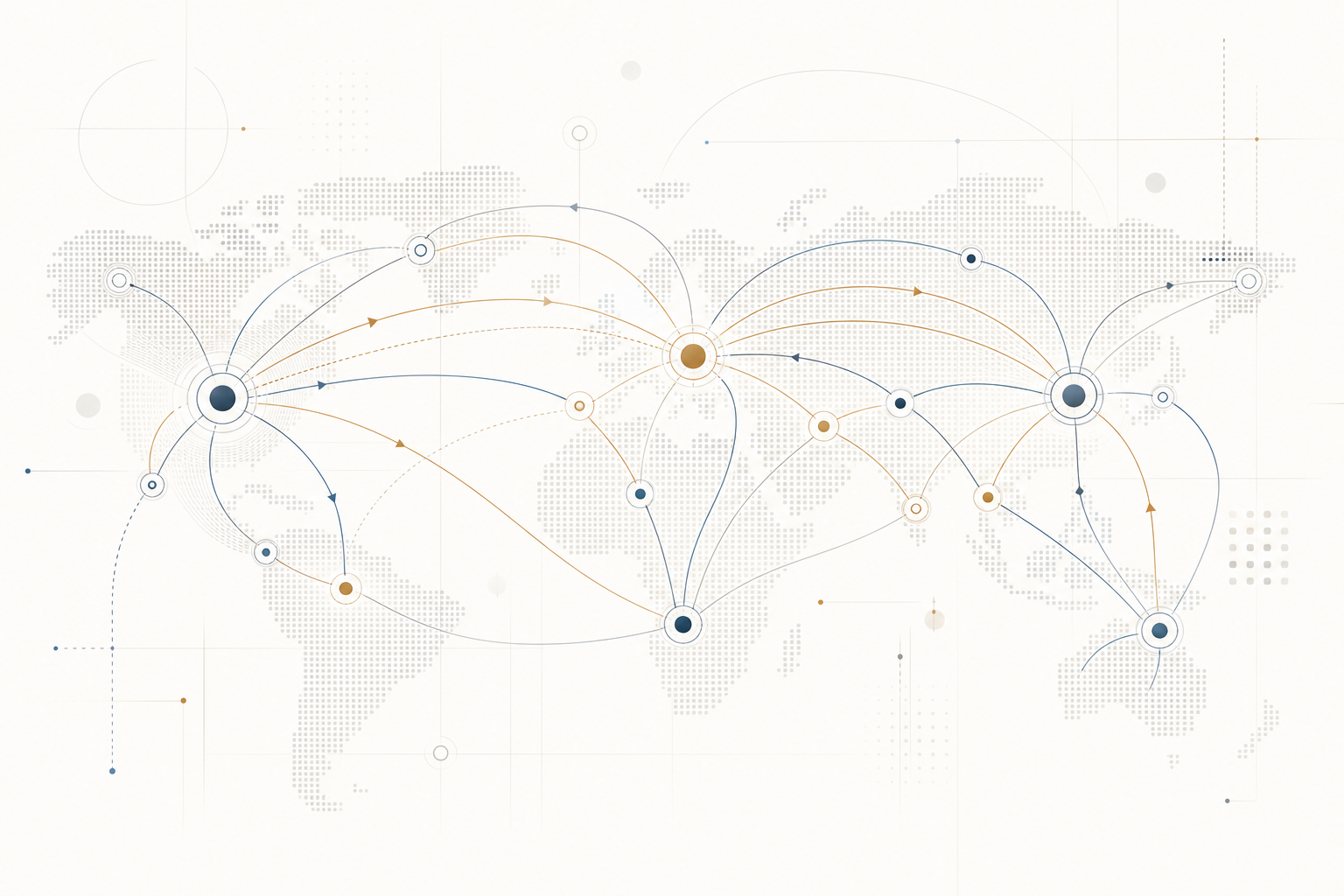Directional global corridor diagram with geometric lines and nodes representing cross-border capital routing