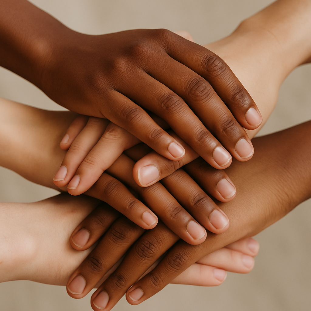 Hands joined in support, representing community and trust