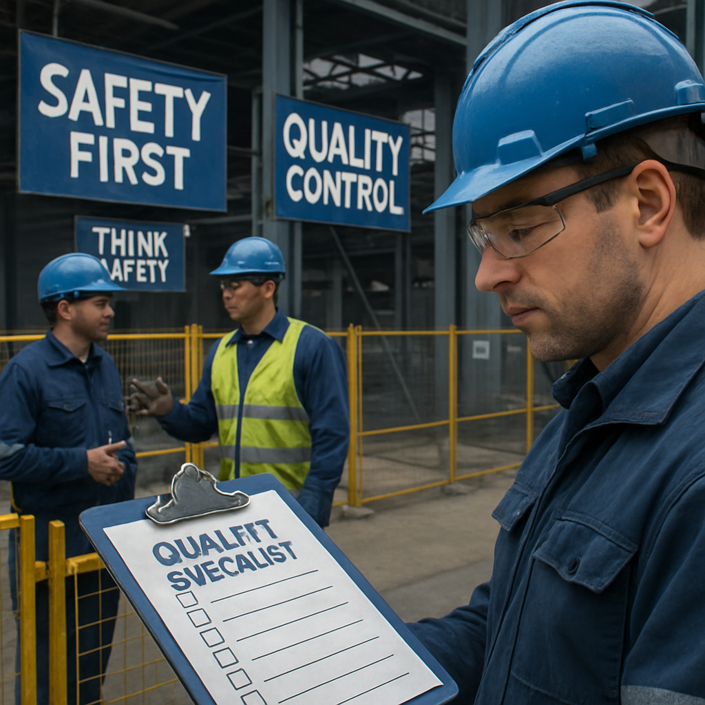 Worksite scene highlighting safety and quality control signage