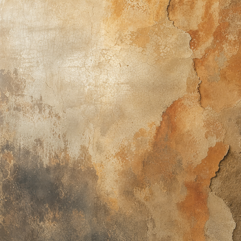Close-up of antique aged wall finish showing subtle cracking, layered pigment, and softly worn plaster texture