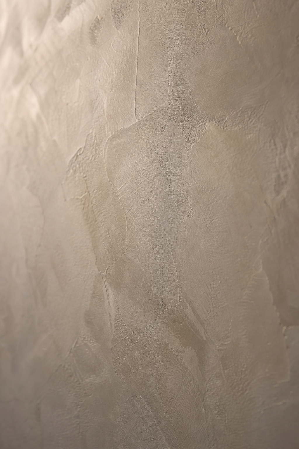 Close-up of hand-troweled lime plaster surface with soft tonal movement and refined matte texture