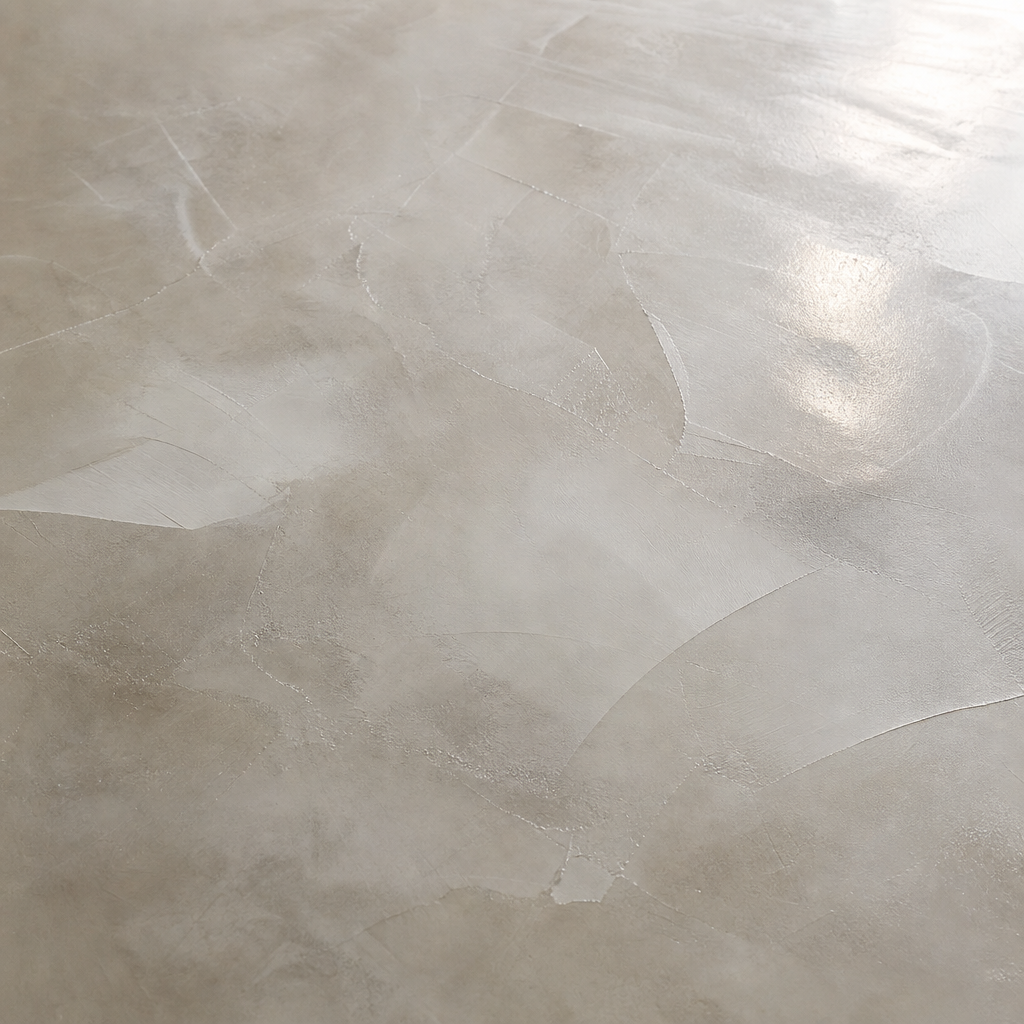 Close-up of smooth polished plaster with luminous tonal movement and fine trowel sheen