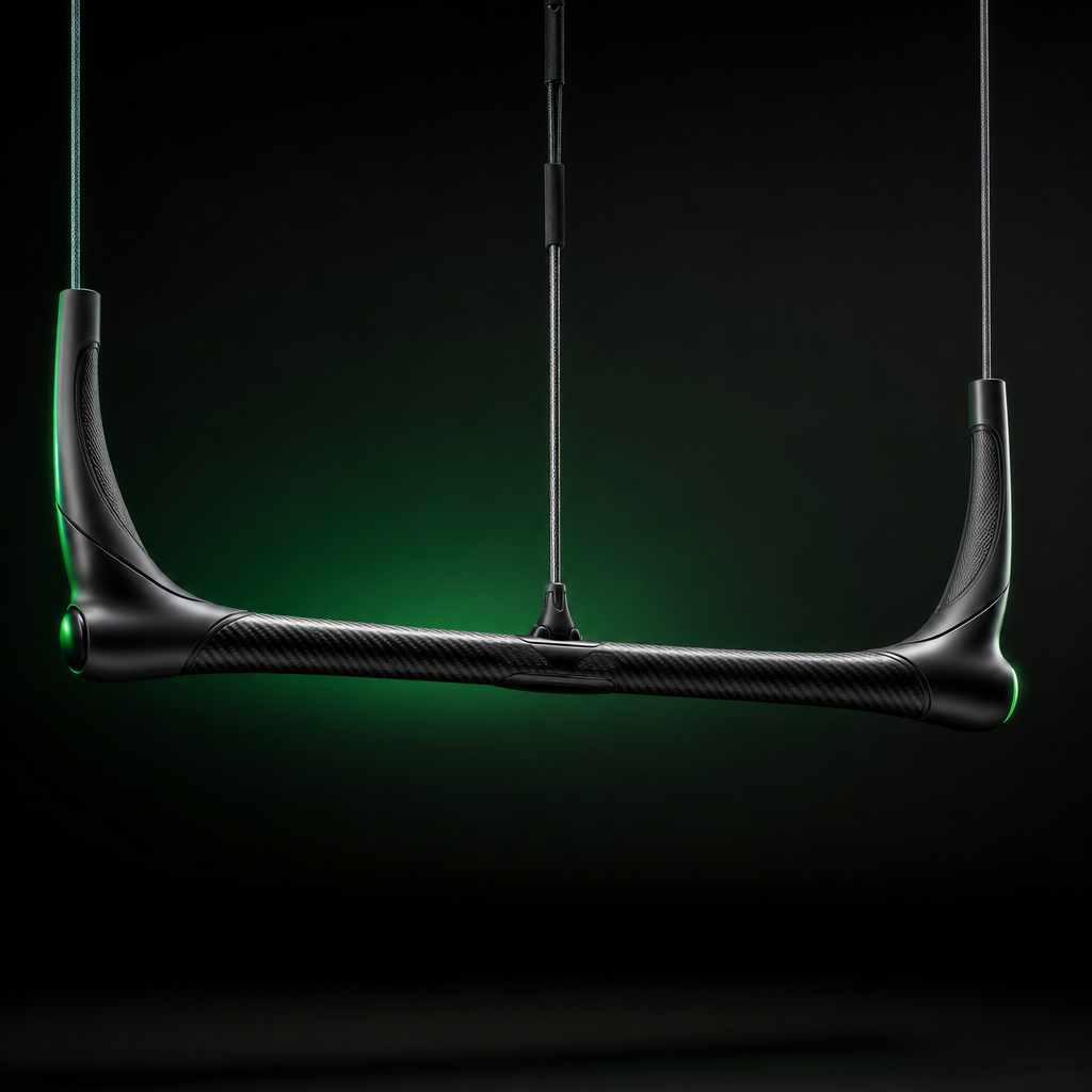 Side profile of the control bar showing ergonomic curve and end caps