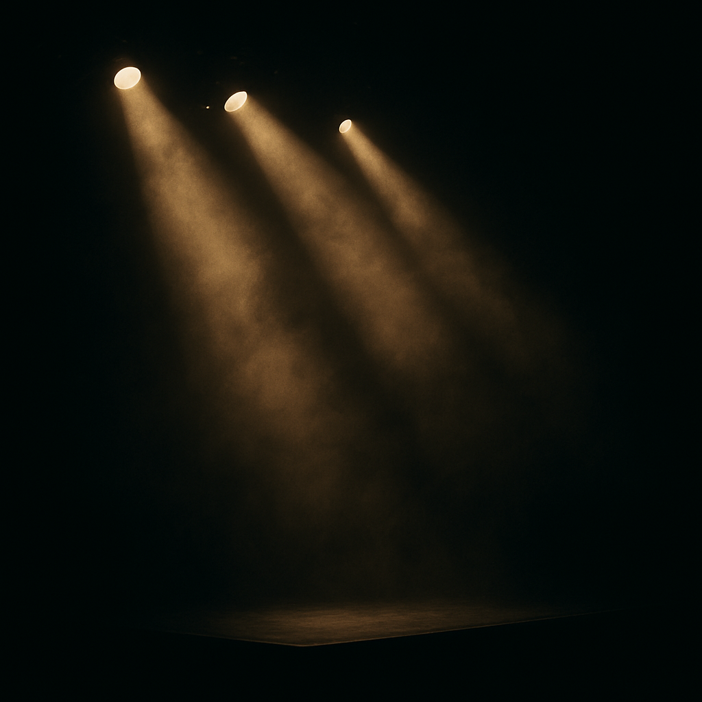 Soft stage lights cutting through dark haze