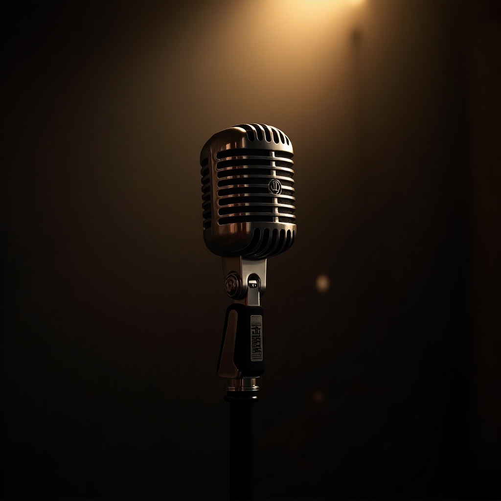 A vintage ribbon microphone with soft stage haze