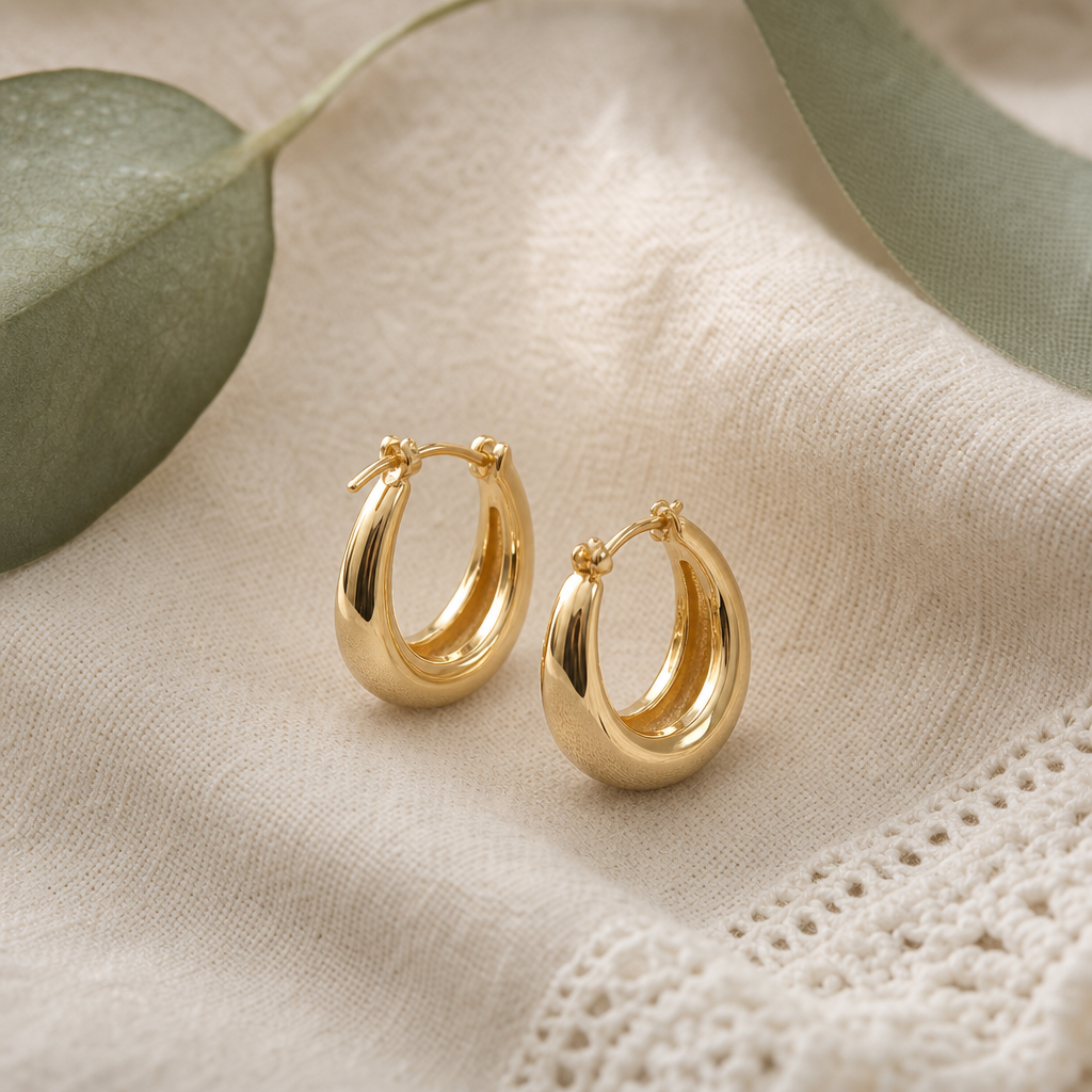 Small rounded hoops with mirror polish and light feel.