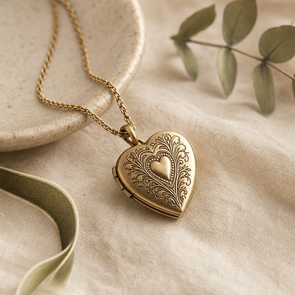 Keepsake locket necklace with vintage-inspired profile.