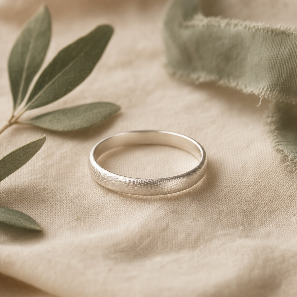 Slim sterling silver ring with softly brushed finish.
