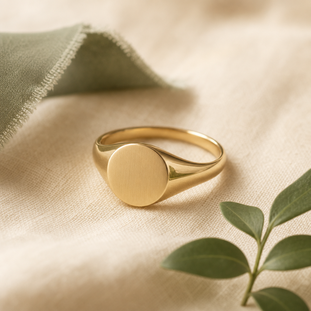 Softly rounded signet ring designed for engraving.
