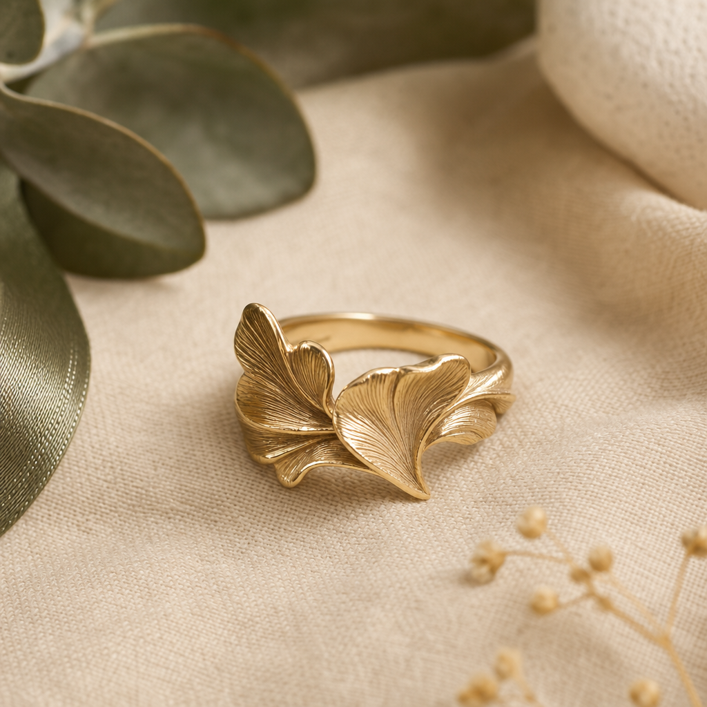 Floral-inspired ring with sculpted petal texture.