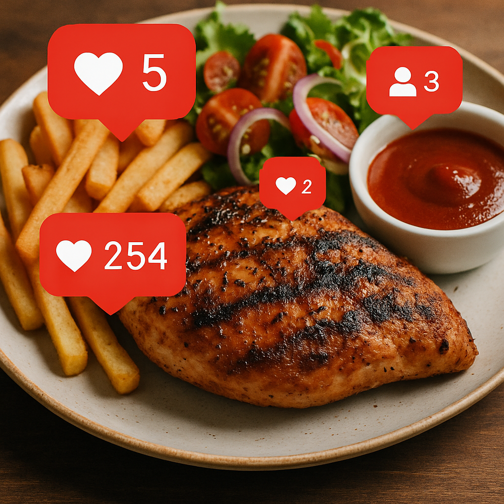 Social media notification and customer likes over a food image