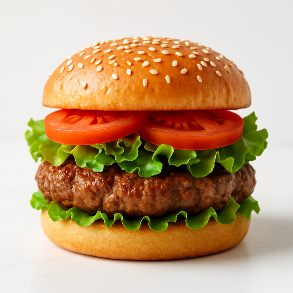 Juicy gourmet burger with fresh lettuce and tomato