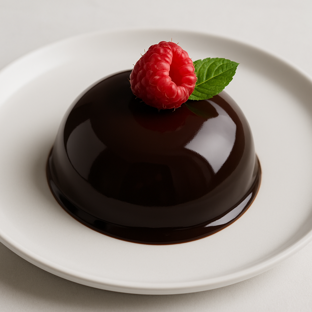 Elegant chocolate dessert with raspberry and mint