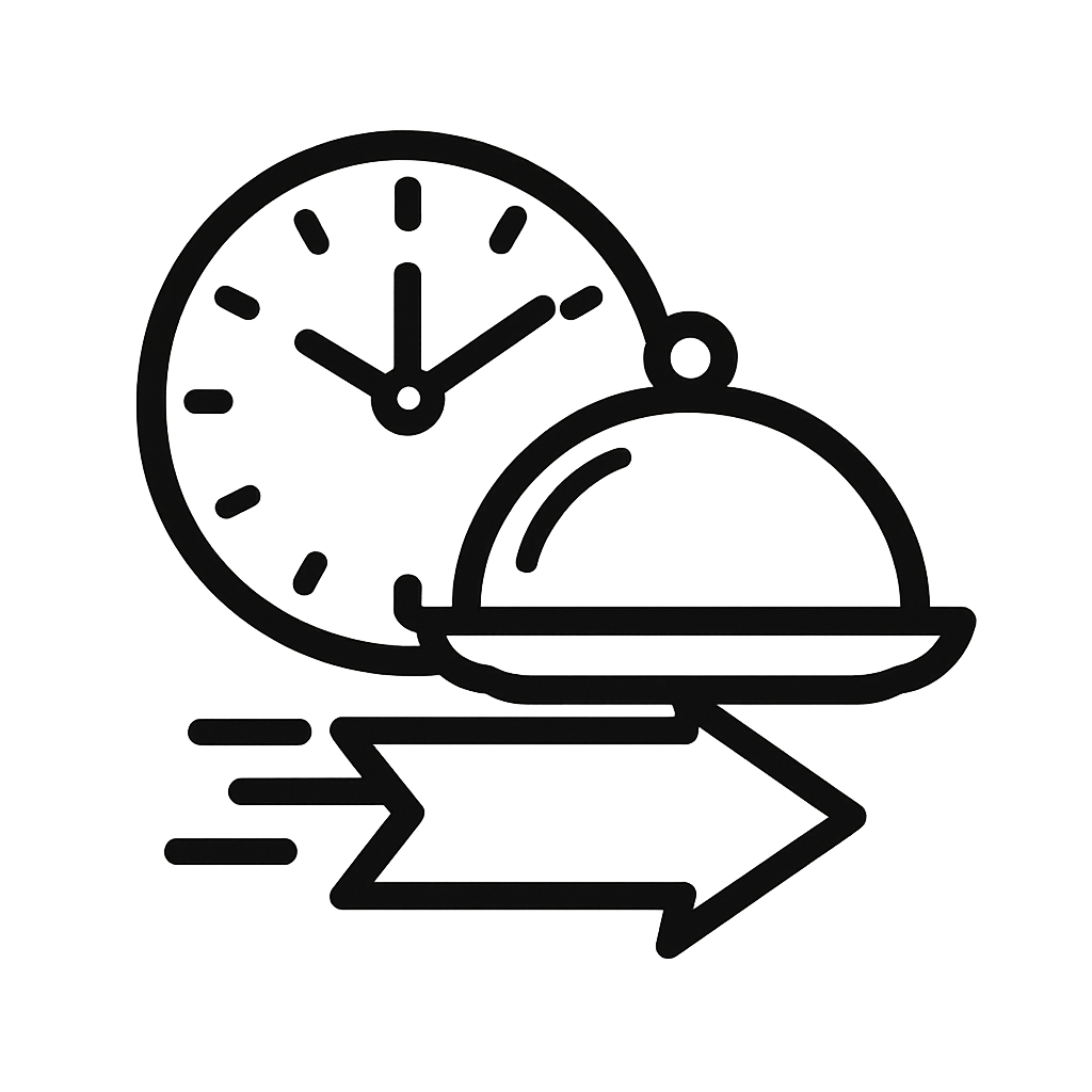 Clock and delivery arrow with food plate