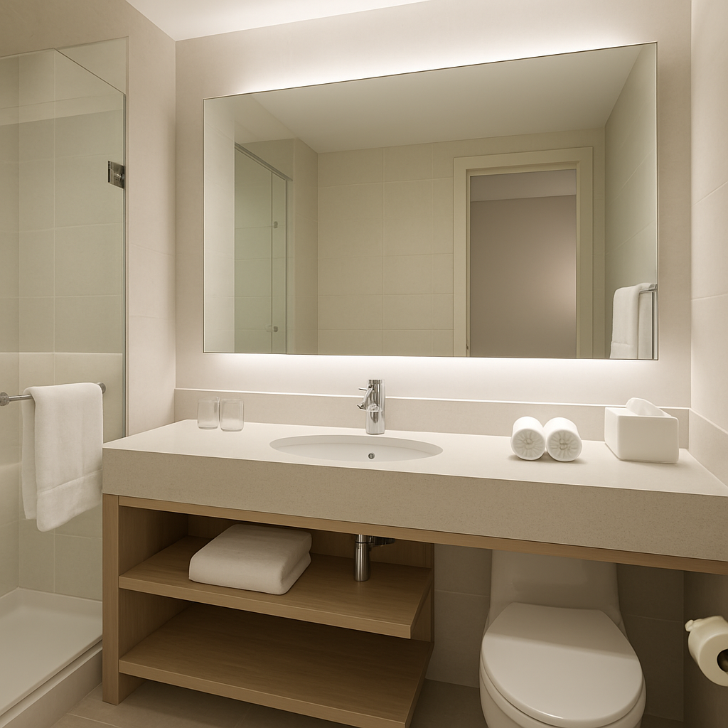 Banheiro moderno e limpo do Oeste Hotel