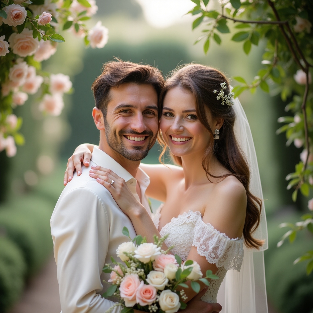 Lena and Marc smiling in a garden